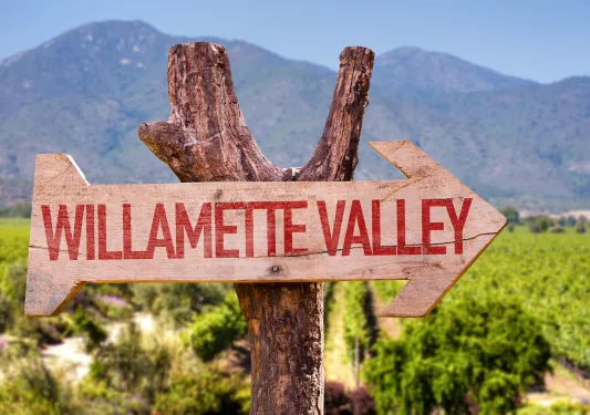 Wooden sign labeled "WILLAMETTE VALLEY".