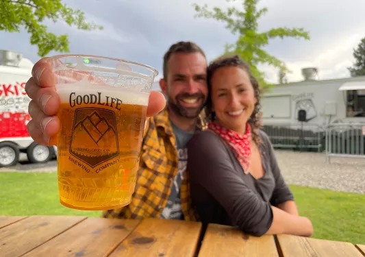 Two guests at "Good Life Brewing" tasting.