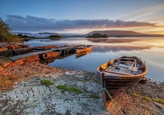Boats Docked Loch Sunset Scotland