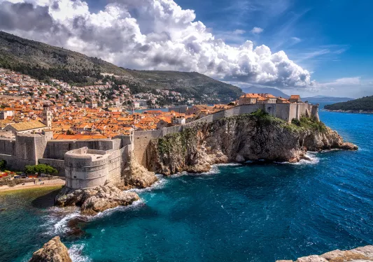 Shot of the coastal Dubrovnik City Walls.