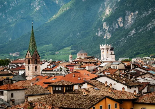 Wide shot of Trento, Italy.