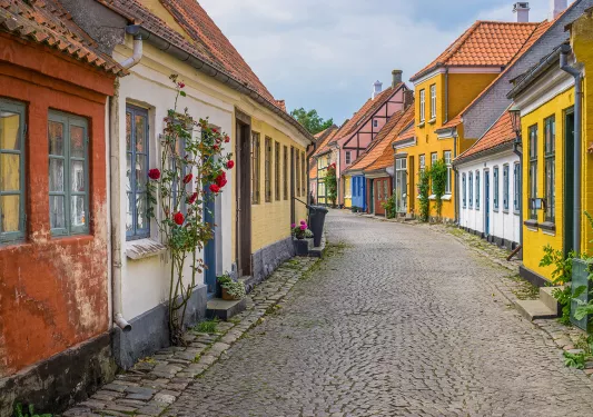 Local village street with colorful cottages