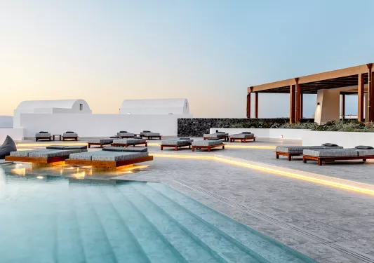 The pool view at Santo Pure Oia Suites & Villas
