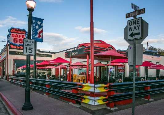 Shot of Route 66 car-themed diner.