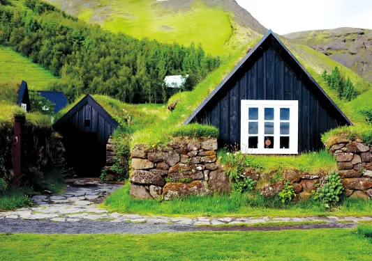 Cottage on the mountainside with grass roof