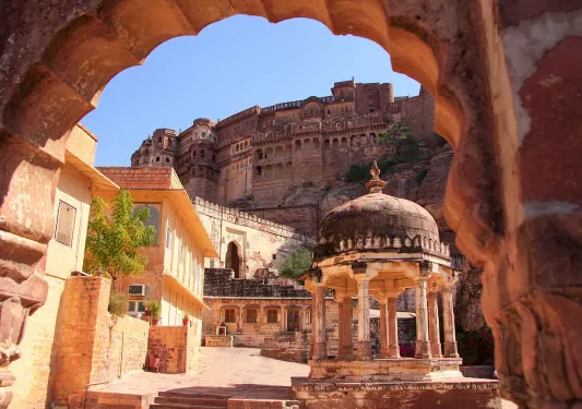 Indian temple with ornate arches and domes