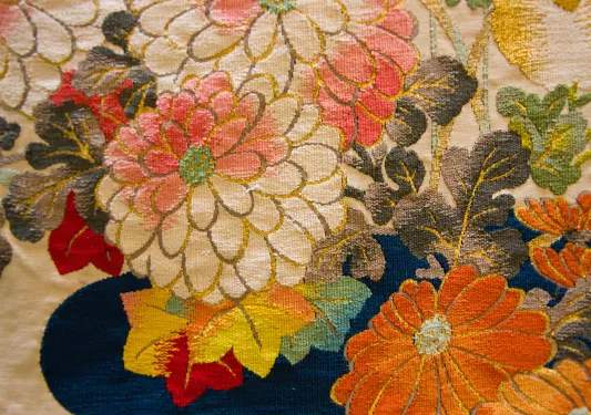 Detail of a painting of flowers done in a Japanese style