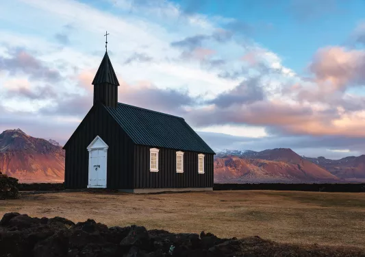 Church in rural mountain landscape