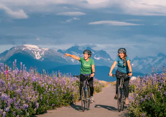Guests on bikes on bike path