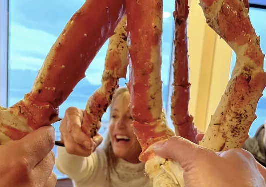 Guests eating crab