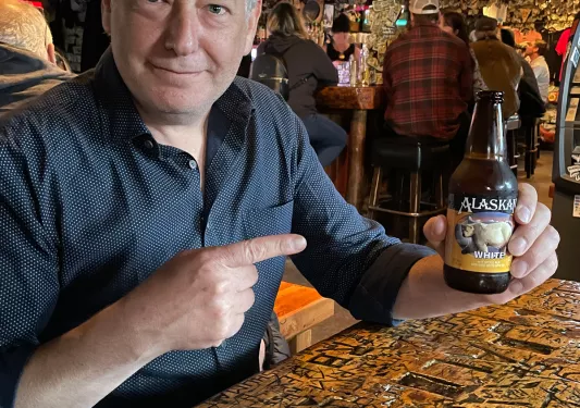 Guest with Alaskan beer