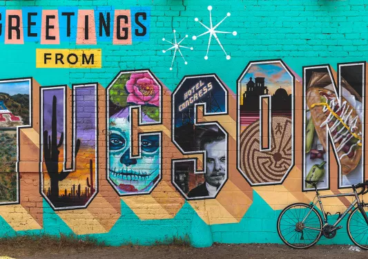 Greetings from Tuscon mural with Backroads bike