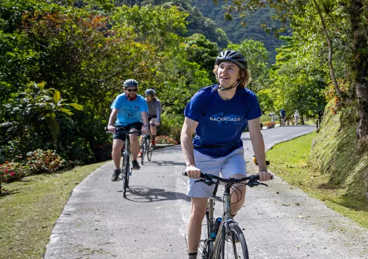 Group Cycling Up Hill