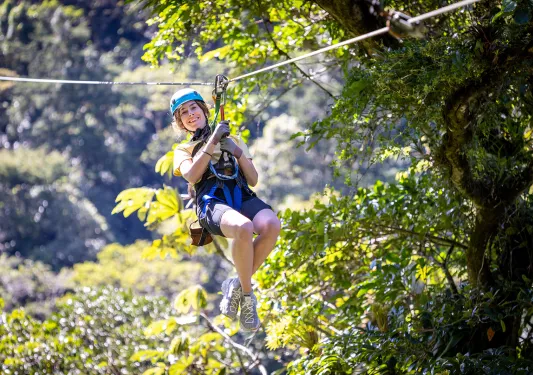 Guest Ziplining Above Trees