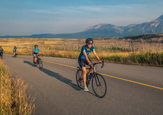 Backroads guests riding through golden fields