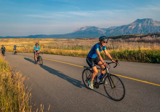 Backroads guests riding through golden fields