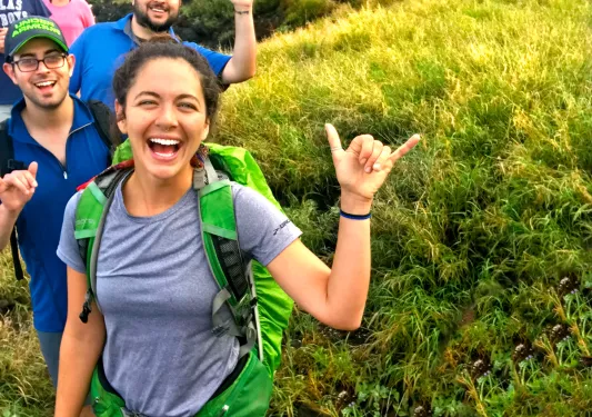 Group of young adults hiking in Hawaii