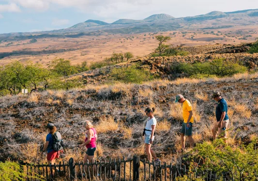 Hiking among lava fields in Hawaii