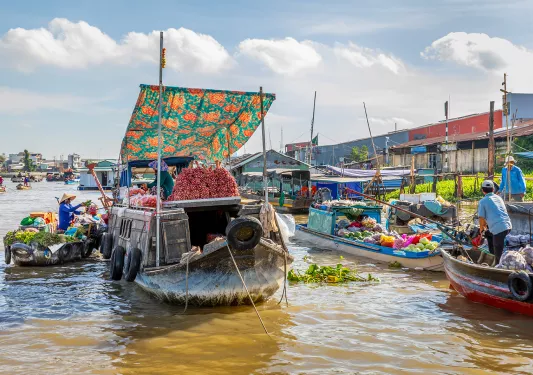 Boats in the shallow rivers of Vietnam