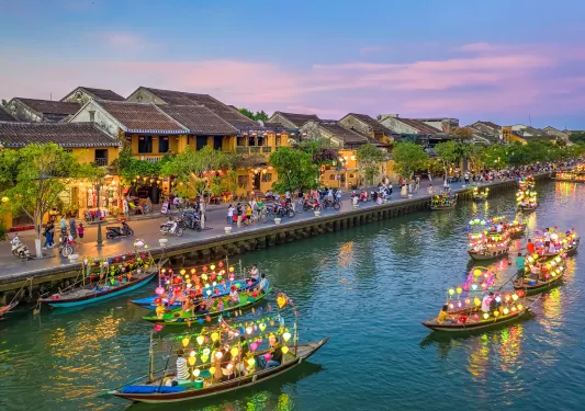 Boats floating along the river in Vietnam