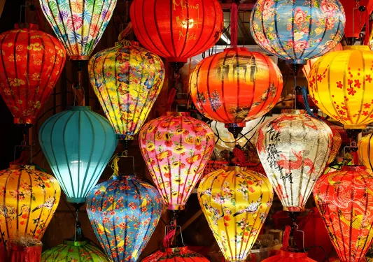 Colorful collection of traditional lanterns in Vietnam