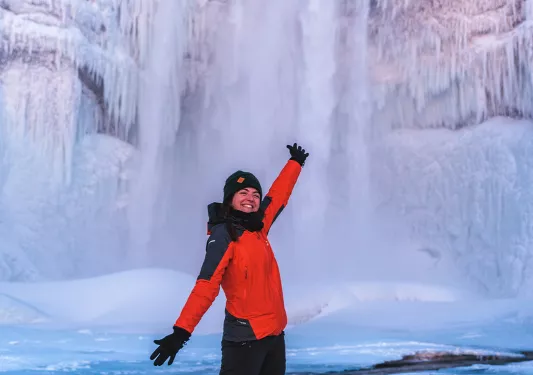 Guest In Front Frozen Waterfall