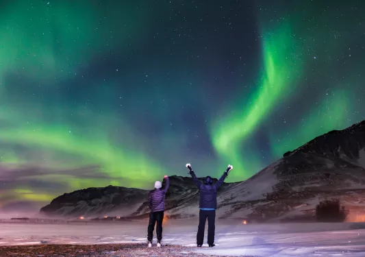Two Guests Aurora Borealis Iceland