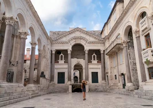 Shot of the front of Diocletian's Palace.