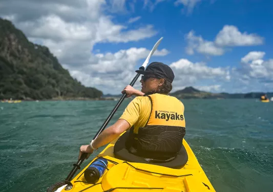 Kayaking in a bay in New Zealand
