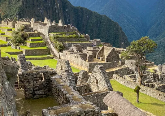 Point of view shot of Machu Picchu ruins.