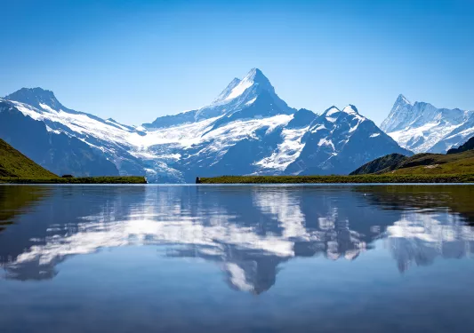 Wide shot of Bachalpsee Lake.