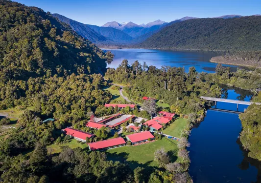 Aerial view of Wilderness Lodge Lake Moeraki