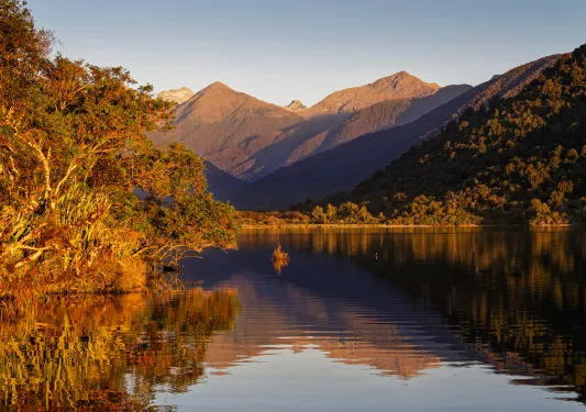 New Zealand lake at sunset