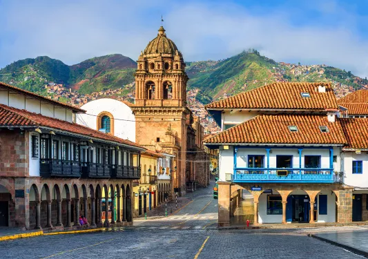 Wide shot of the Cuzco Main Square. 
