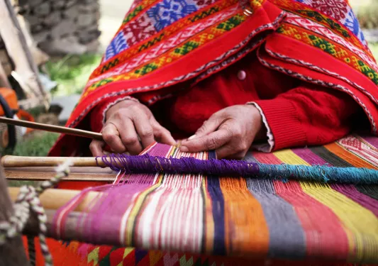 Local working with multi-colored textiles.