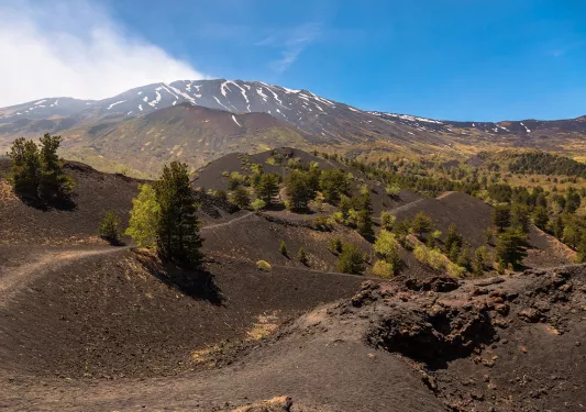Shot of red volcanic rock vista.