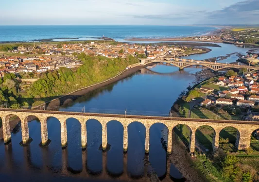 River Train Bridge Coastal Town Scotland