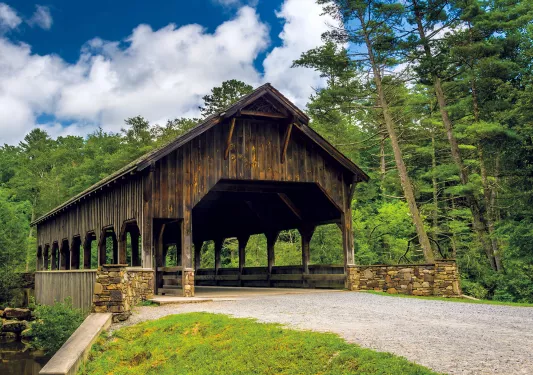 Shot of wooden bridge covering.