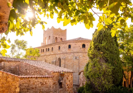 Sunset shot in Pals, Costa Brava, sandstone castle center frame.