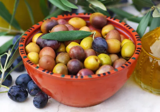 Bowl of raw olives