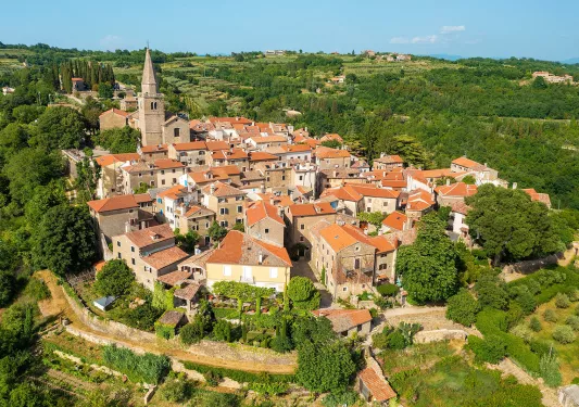 Aerial view of Groznjan town in Istra, Croatia