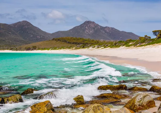 The Beach at Wineglass Bay, Freycinet National Park, Tasmania, Australia.