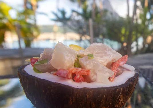Bowl of local cuisine in Tahiti