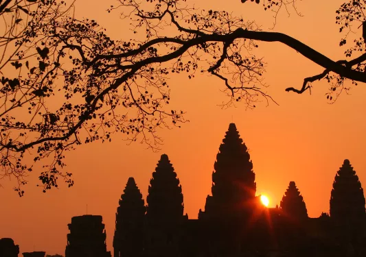 Angkor Wat temple at sunset in Cambodia