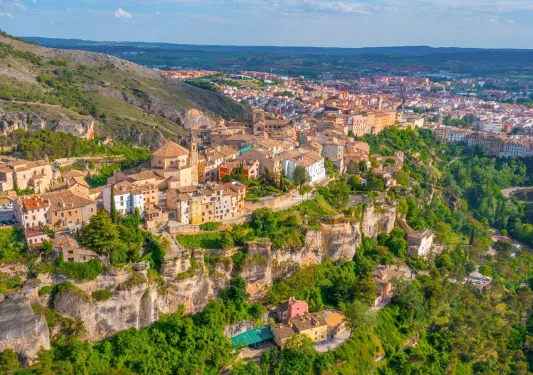 Bird's eye shot of Cuenca, Spain.