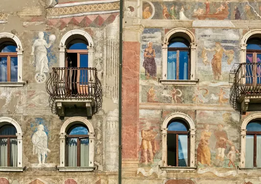 Shot of painted houses/apartment. 