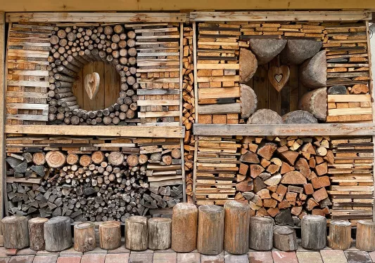 Shot of entirely wooden, stick build house.