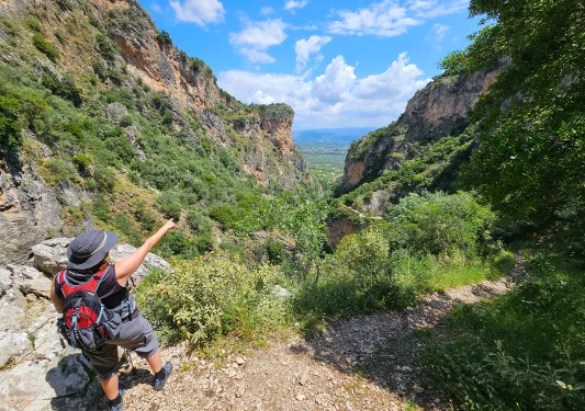 Backroads guests hiking along trail in Greece.