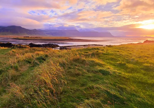 Icelandic landscape at sunset.
