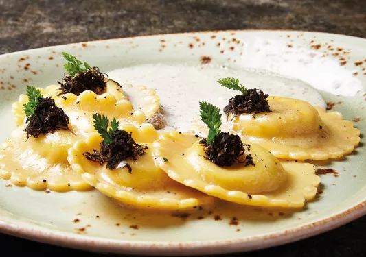 German dumplings plated.